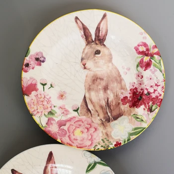 Američka voćna keramičke posuđe u zapadnom stilu, tanjur s rabbit, posuda za kućno salate, disk promjera 21 cm, kućanski pribor