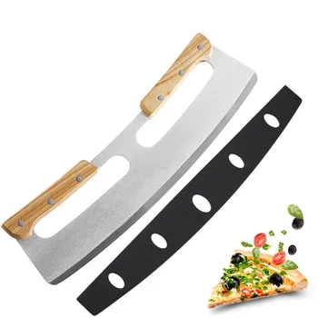 Nož za pizzu od nehrđajućeg čelika s drvenom dvostruka ručka, kreativno stroj za rezanje tijesta, Nož za torte, pribor za kuhanje, nož za rezance, Alat za pečenje