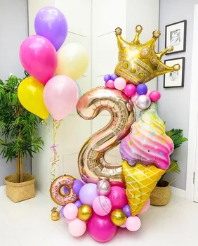 35шт Bombona Krafne, Sladoled Skup Balone Iz Folije 30 cm Zlatni Broj Crown Balon Dekoracija za Party u čast rođenja Djevojke Baby Shower Deco