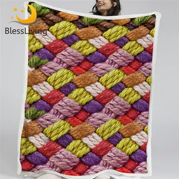 Svijetla шерп-deka BlessLiving, плюшевое deka s 3D ispis, pleteni vuneni pokrivači za krevete, realan kockice kauč