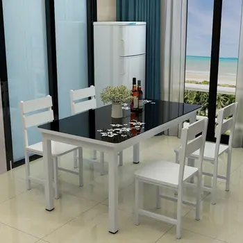 stol Mali obiteljski stol od kaljenog stakla, kombinacija stolice za 4 osobe, 6 jednostavnih pravokutnih modernih stolova brze hrane