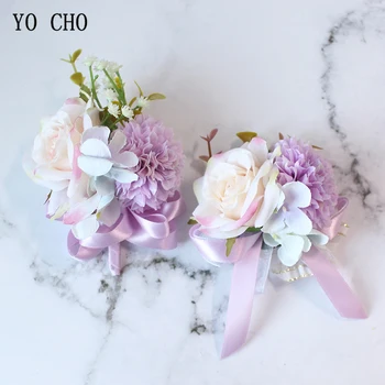 YO CHO Svilene ruže Muška boutonniere Vjenčanje korsaž Narukvica na zglob svojim rukama Osobne cvjetni pribor za svadbene zurke prom Posao
