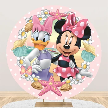 Disney Mickey i Minnie Na Red Okrugli tema Rođendan Princeze Poliester podloga za zurke Cijele Pozadina Za fotografiranje stranke