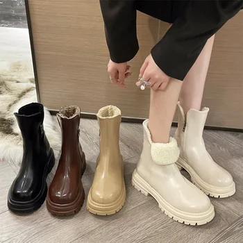 Nove zimske ženske čizme, ženska udoban хлопковая tople cipele, ženske viteški čizme munje s okruglim vrhom, svakodnevne sandale na debelim potpeticama