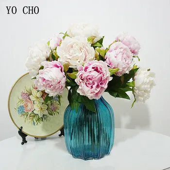 YO CHO, 2 glave, svilene umjetno cvijeće božur za kućnu vjenčanje dekoracije, božur, umjetne tkanine cvijeće za vrt, dekor od umjetnog cvijeća