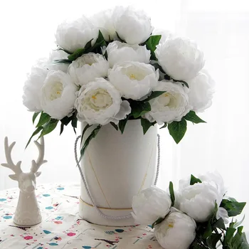 Svadbena dekoracija, Svila, umjetno cvijeće Okrugli Buket piona Umjetni cvijet je Ružičasto-Bijeli božur Imitacija biljke Dekoracija restorana